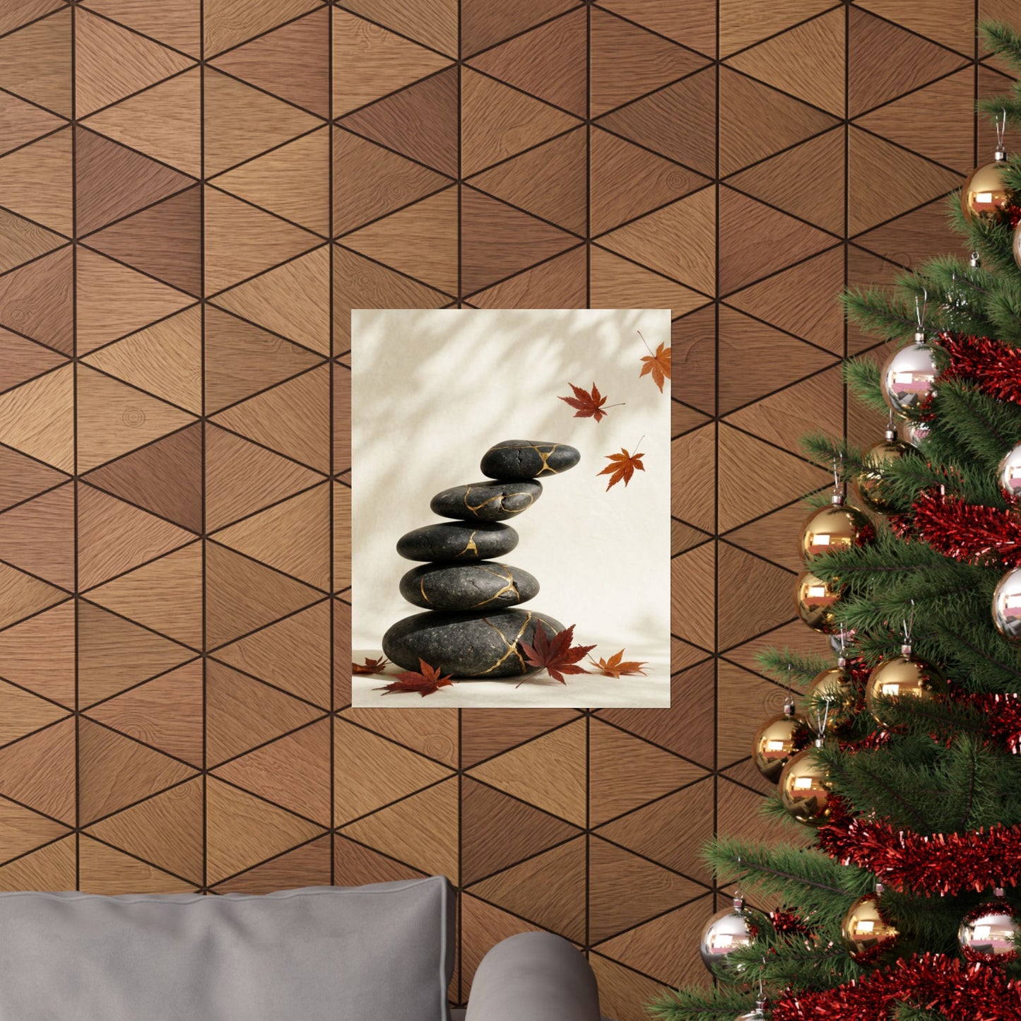 River Stones Crackle Gold Wall Art Print | Philosophical Kintsugi Art