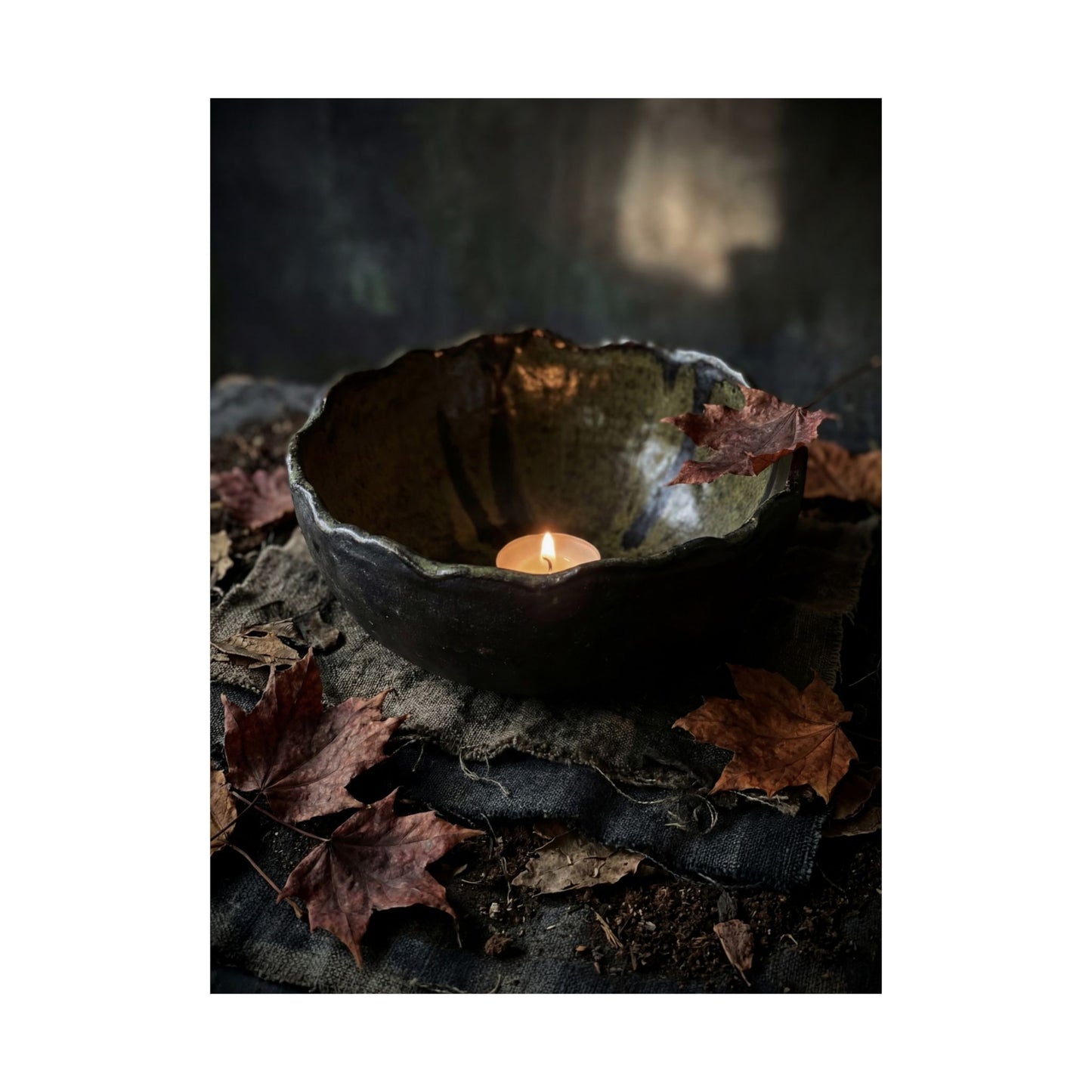 Autumn Ceramic Bowl Dark Texture Wall Art Print | Bold Decor
