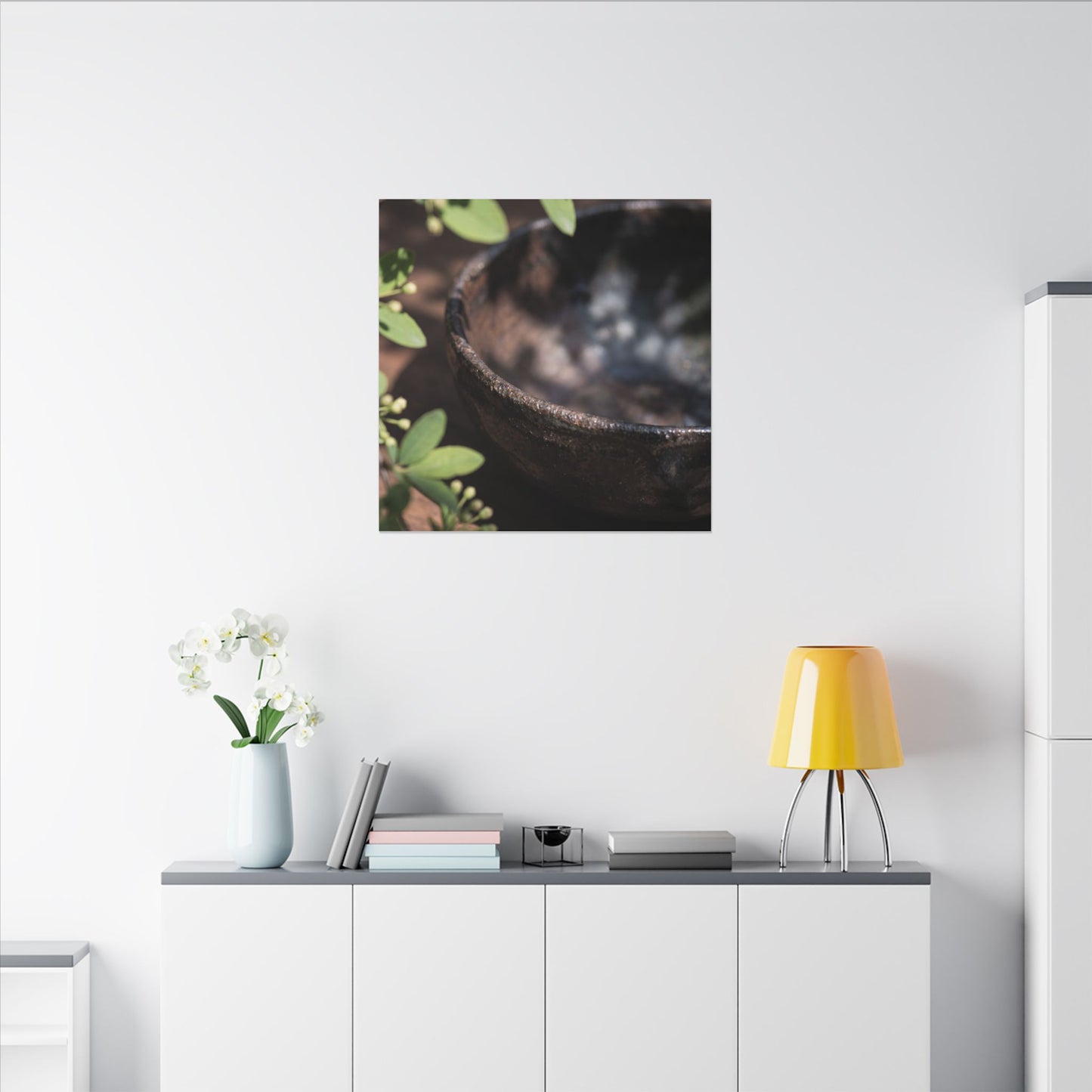 Ceramic Bowl Shadow Zen Canvas Art | Moody Dark Japandi Art