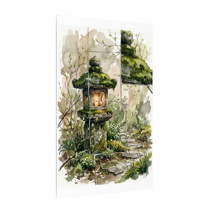 Stone Lantern Watercolor Canvas Art | Elegant Japandi Art