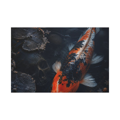 Koi Pond Canvas Art | Winter Dark Japandi Shadow Zen Art