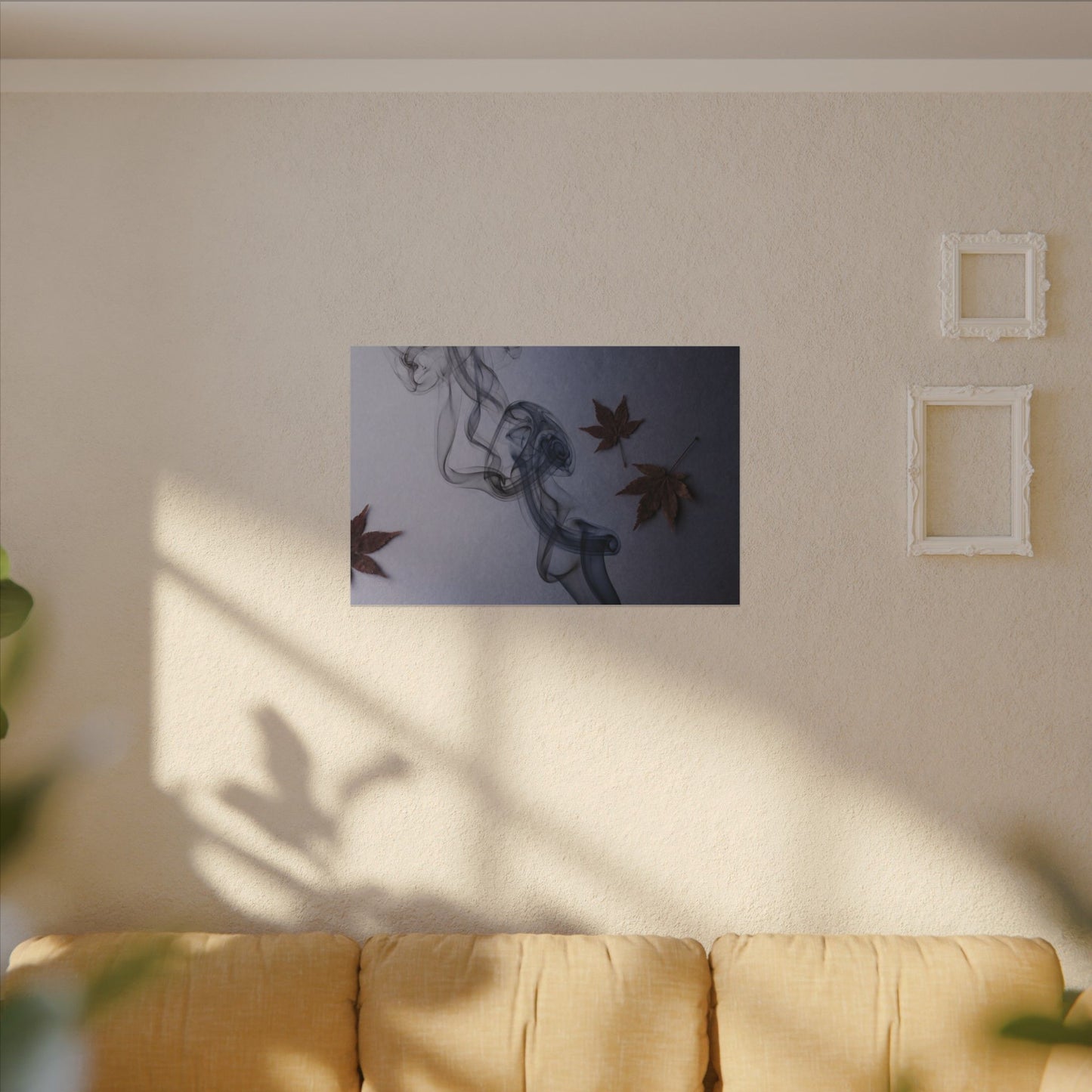 Dark Japandi Incense Smoke in Dawn | Moody Minimal Canvas Art