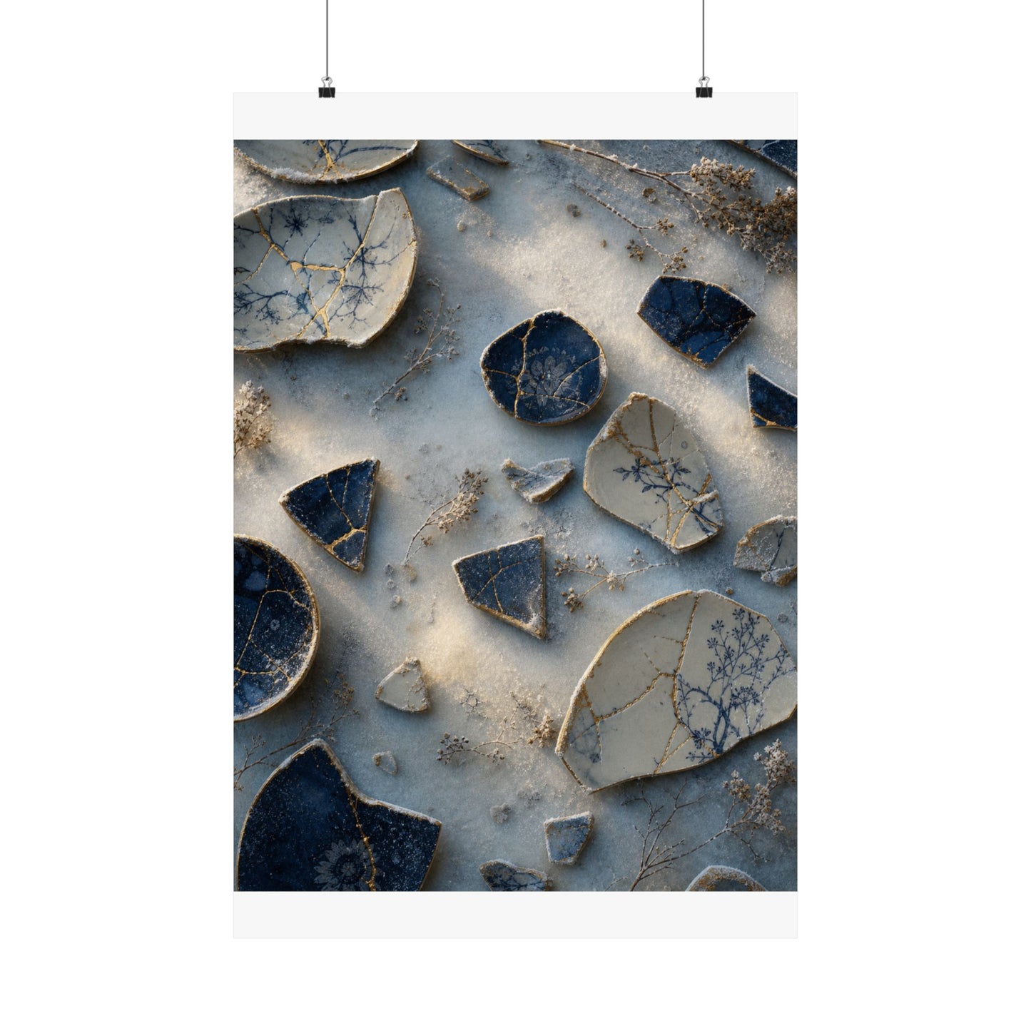 Kintsugi Broken Pottery in Dawn | Gold Vein Wall Art Print