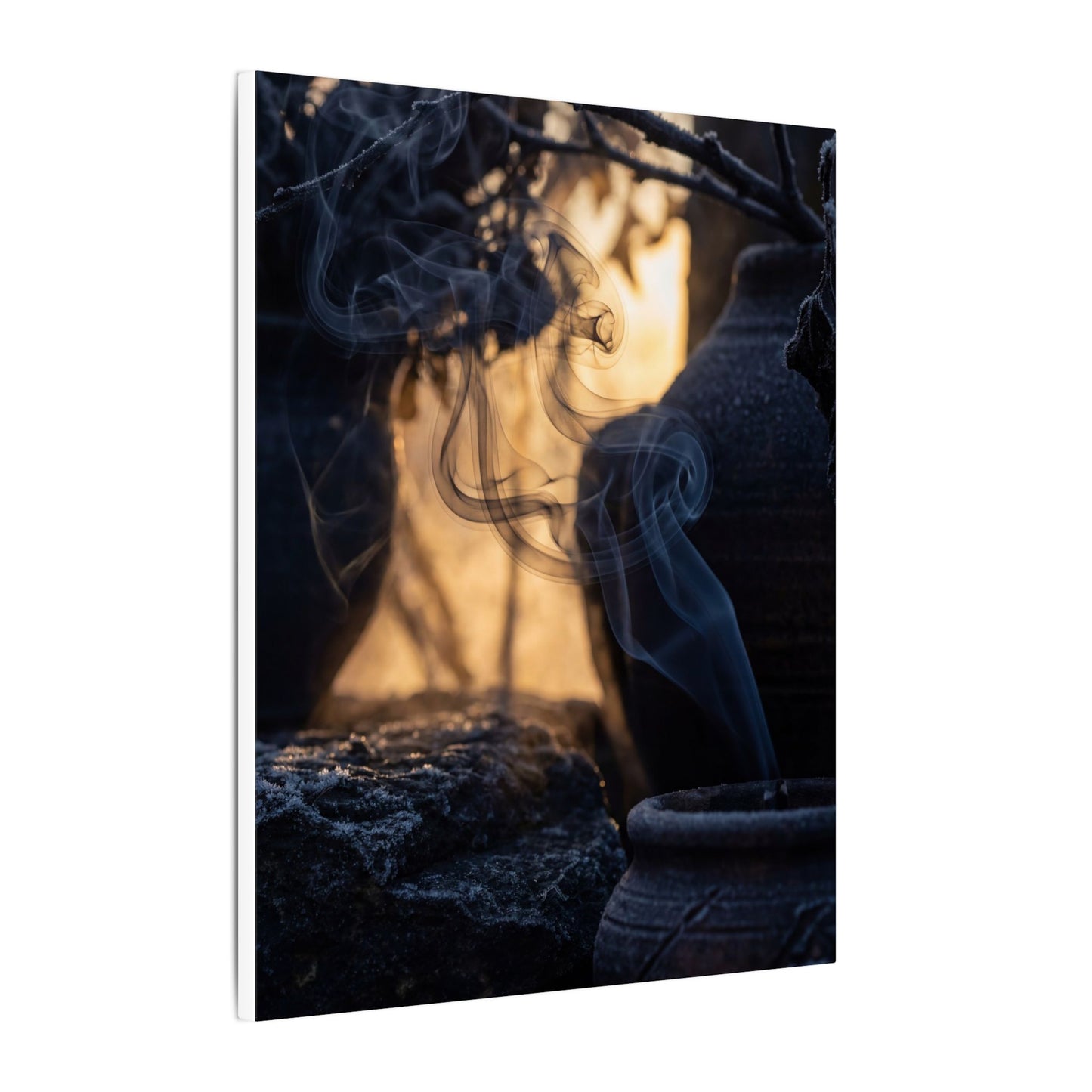 Incense Smoke Canvas Art | Winter Dark Japandi Shadow Zen Art