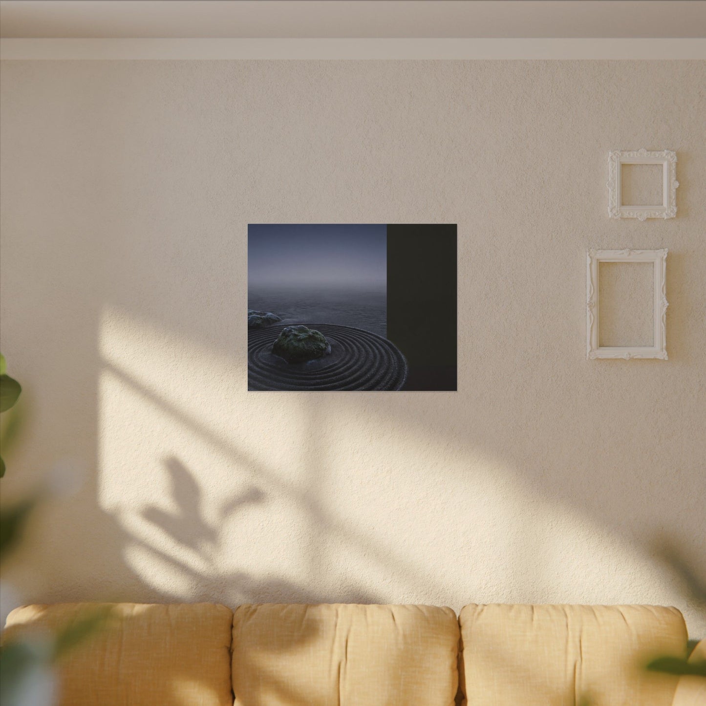 Ma Rock Garden Canvas Art - Dark Japandi Moody Minimal