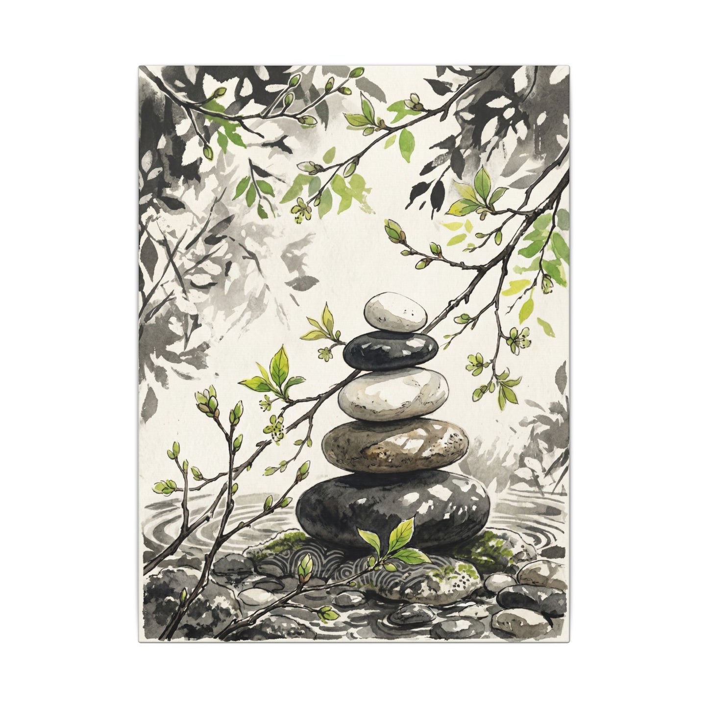 Spring River Stones Japanese Pattern Canvas Art | Elegant Decor