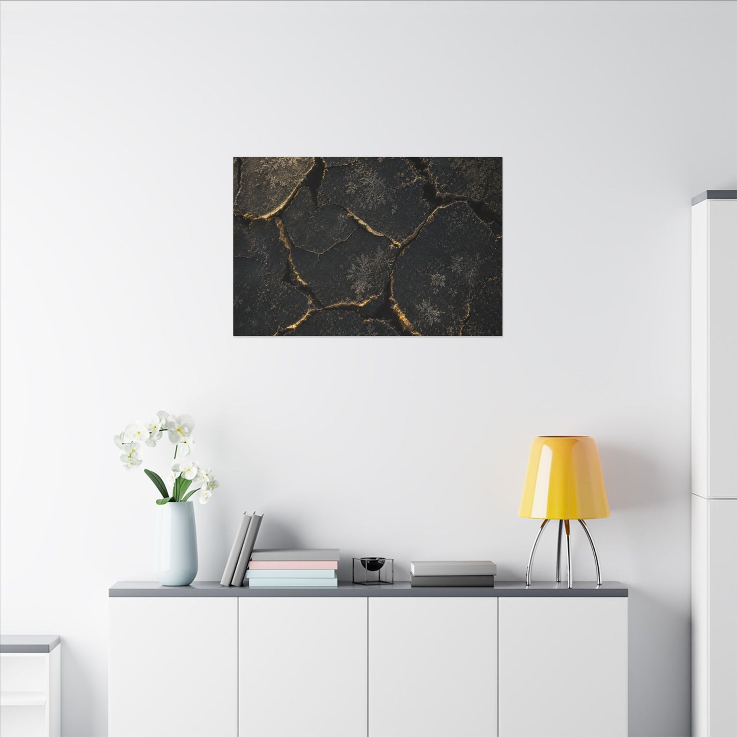 Cracked Earth Canvas Art | Winter Dark Japandi Shadow Zen Art