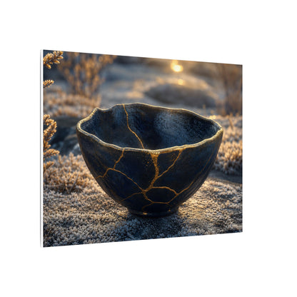 Ceramic Bowl Canvas Art | Winter Kintsugi Gold Repair Art