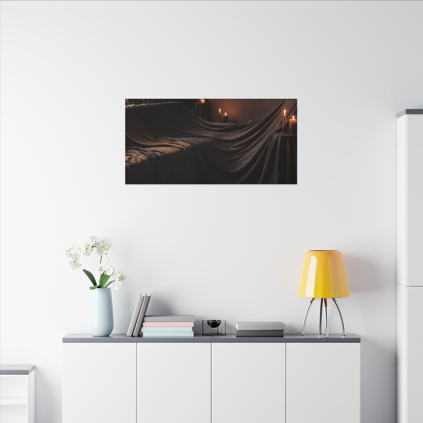 Candlelight Silk Drape Canvas Art - Dark Japandi Ma