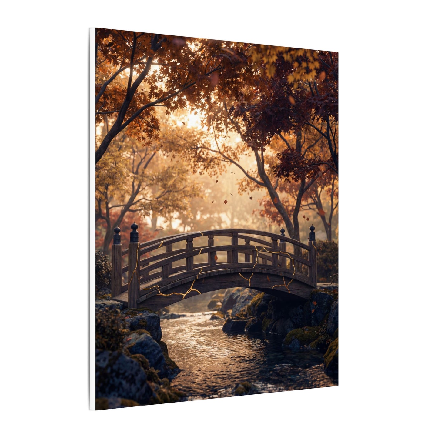 Autumn Wooden Bridge Gold Vein Canvas Art | Resilient Decor