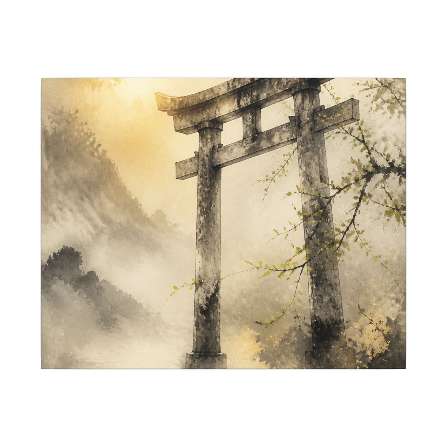 Spring Torii Gate Sumi E Canvas Art | Tranquil Decor