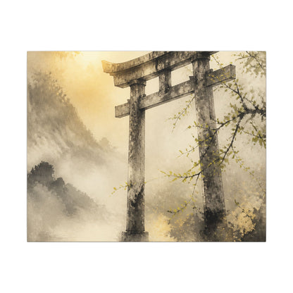 Spring Torii Gate Sumi E Canvas Art | Tranquil Decor