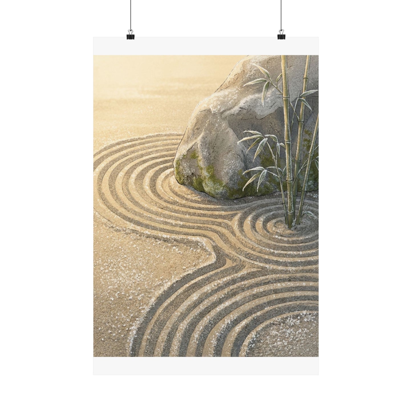 Rock Garden Ukiyo E Inspired Wall Art Print | Peaceful Zen Art
