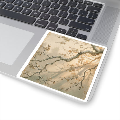 Winter Cherry Blossom Japanese Pattern Sticker | Neutral Decor Art Print
