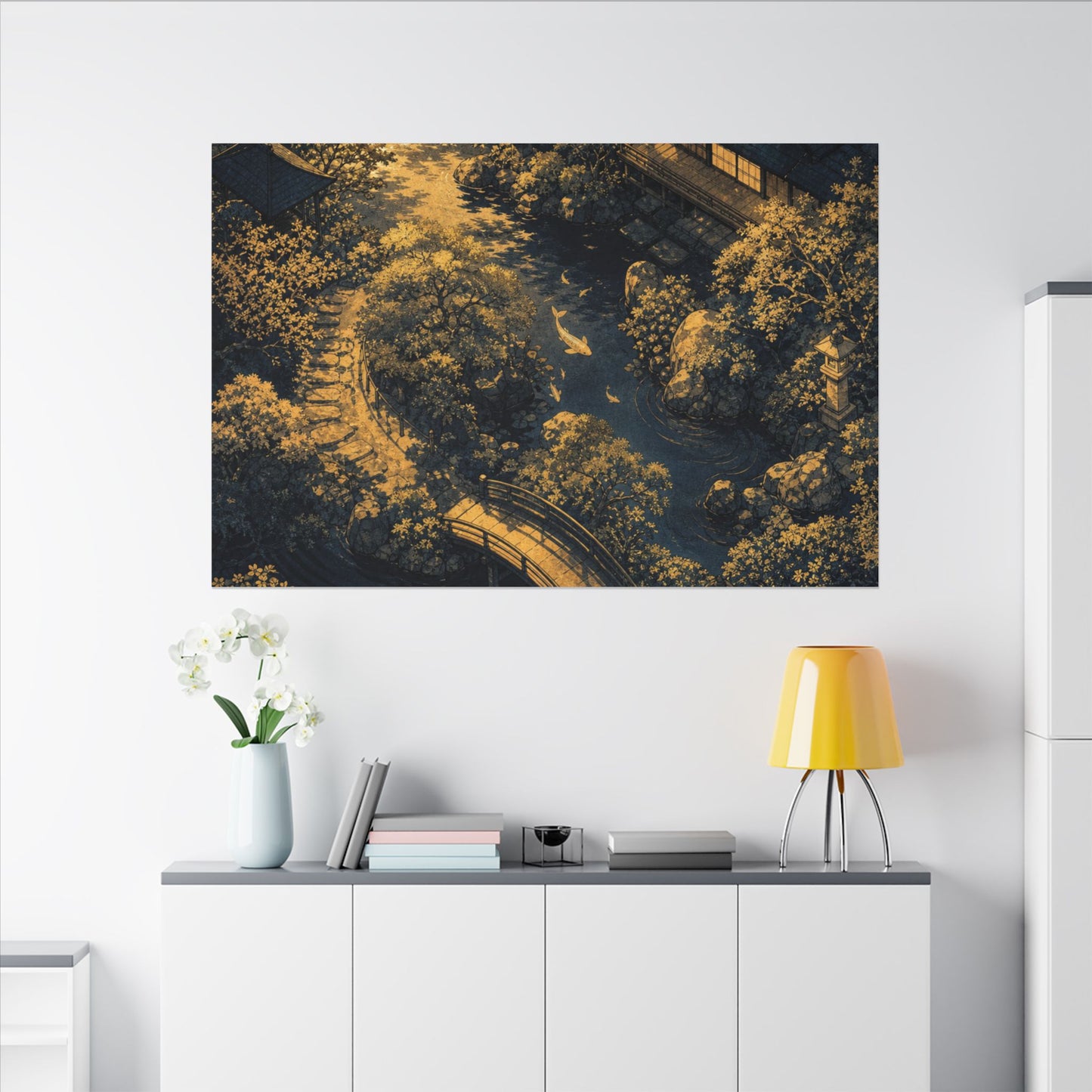 Contemplative Moonlit Garden Canvas Art - Ukiyo E Inspired Zen