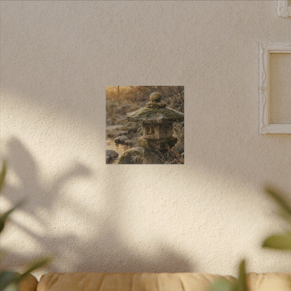 Winter Stone Lantern Watercolor Canvas Art | Earthy Decor