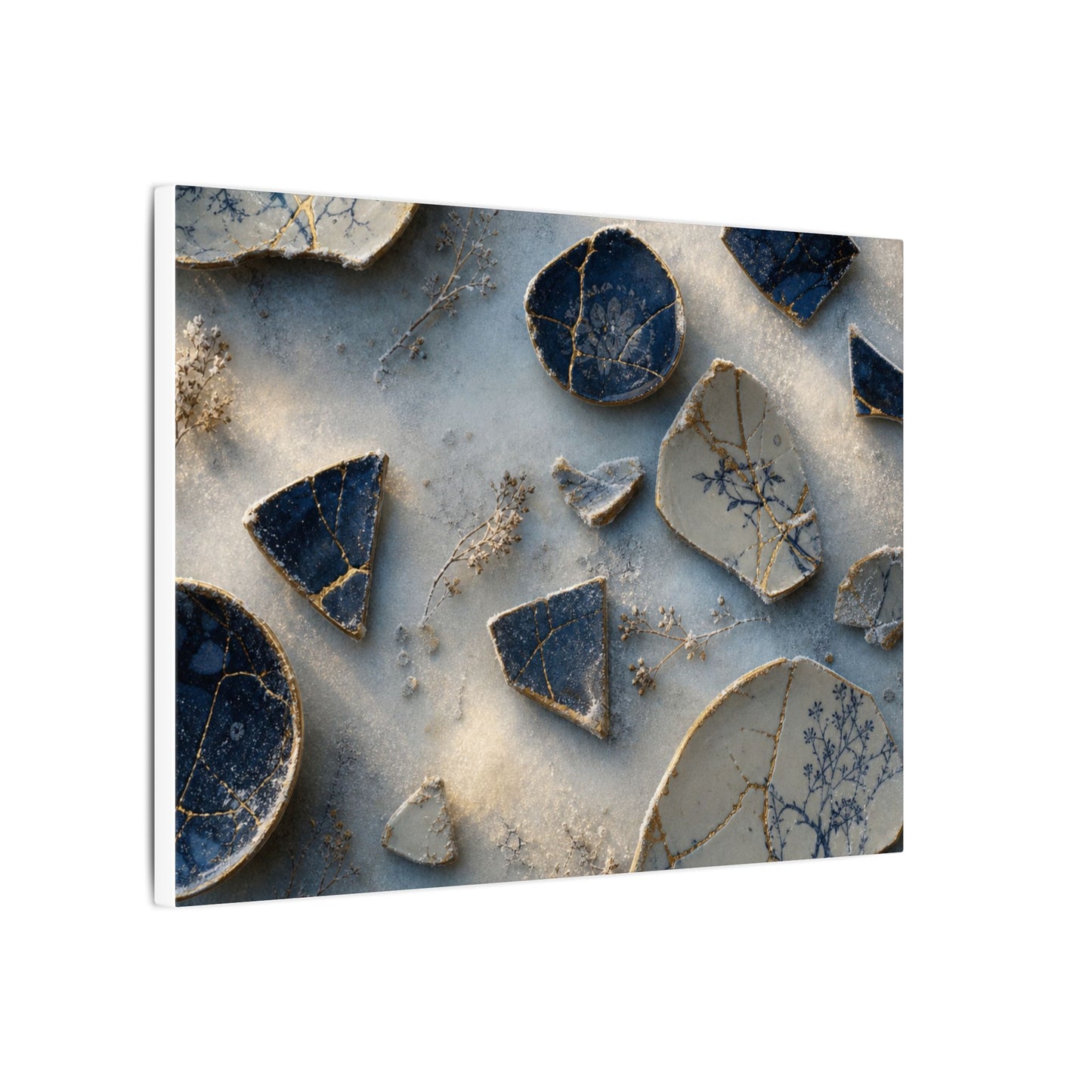 Broken Pottery Canvas Art | Winter Kintsugi Gold Vein Art