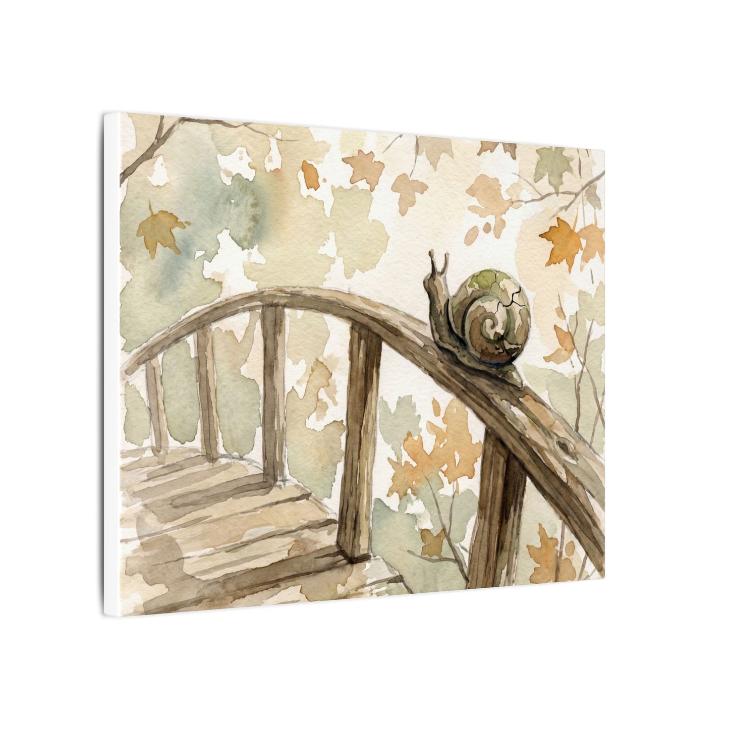 Wooden Bridge Canvas Art | Autumn Japandi Watercolor Art