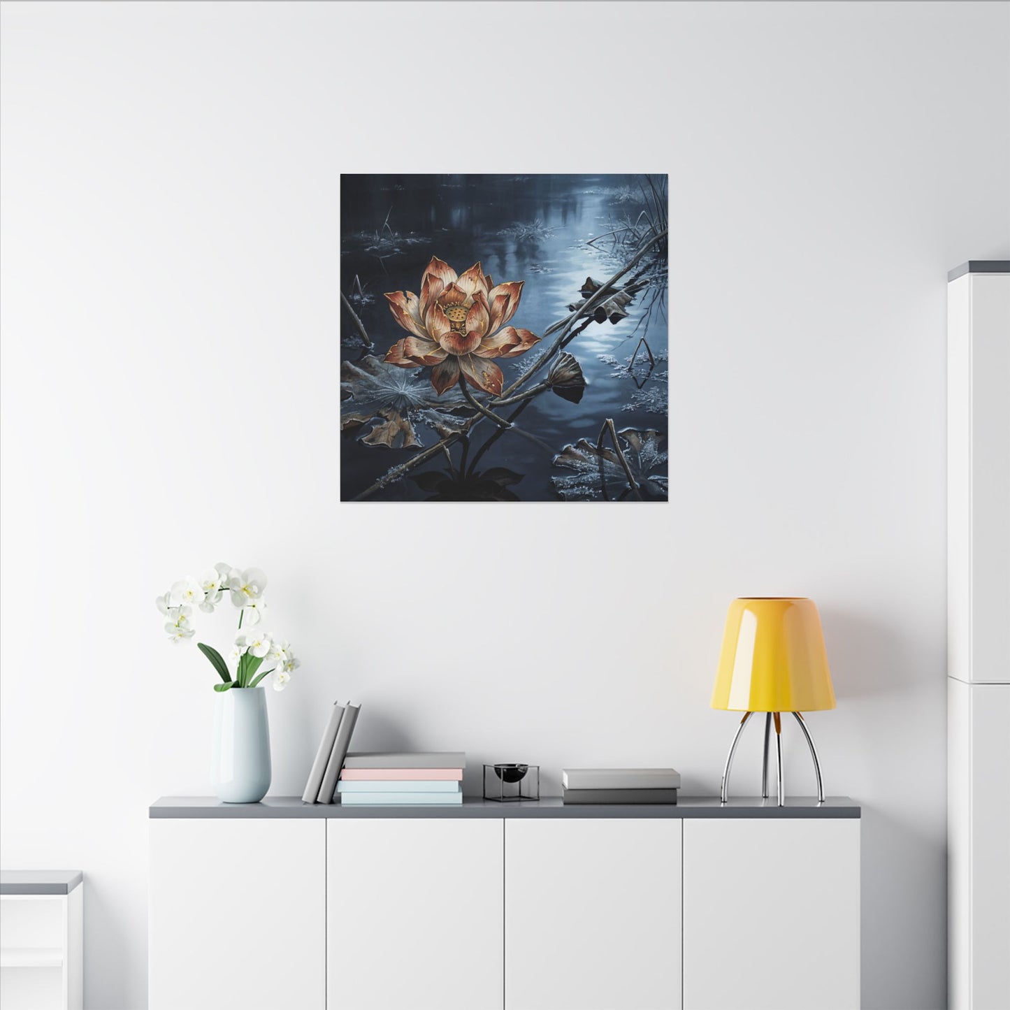 Winter Lotus Flower Broken Beauty Canvas Art | Healing Decor