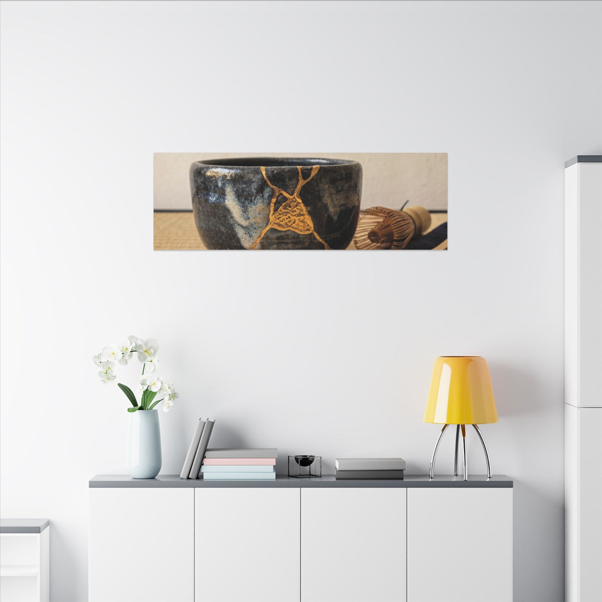 Kanso Tea Ceremony Canvas Art - Kintsugi Gold Vein Art Print