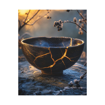 Ceramic Bowl Canvas Art | Winter Kintsugi Gold Repair Art