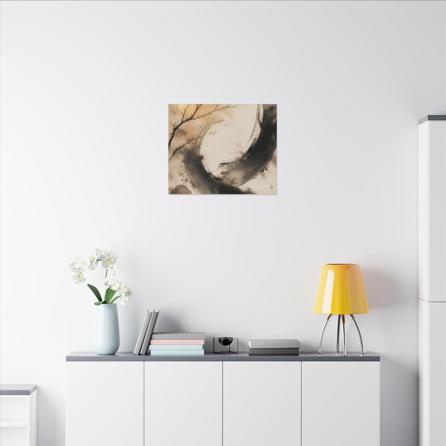 Japandi Ink Brushstroke in Golden Hour | Watercolor Canvas Art