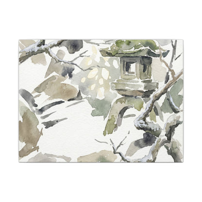 Elegant Stone Lantern Canvas Art - Watercolor Japandi Art Print