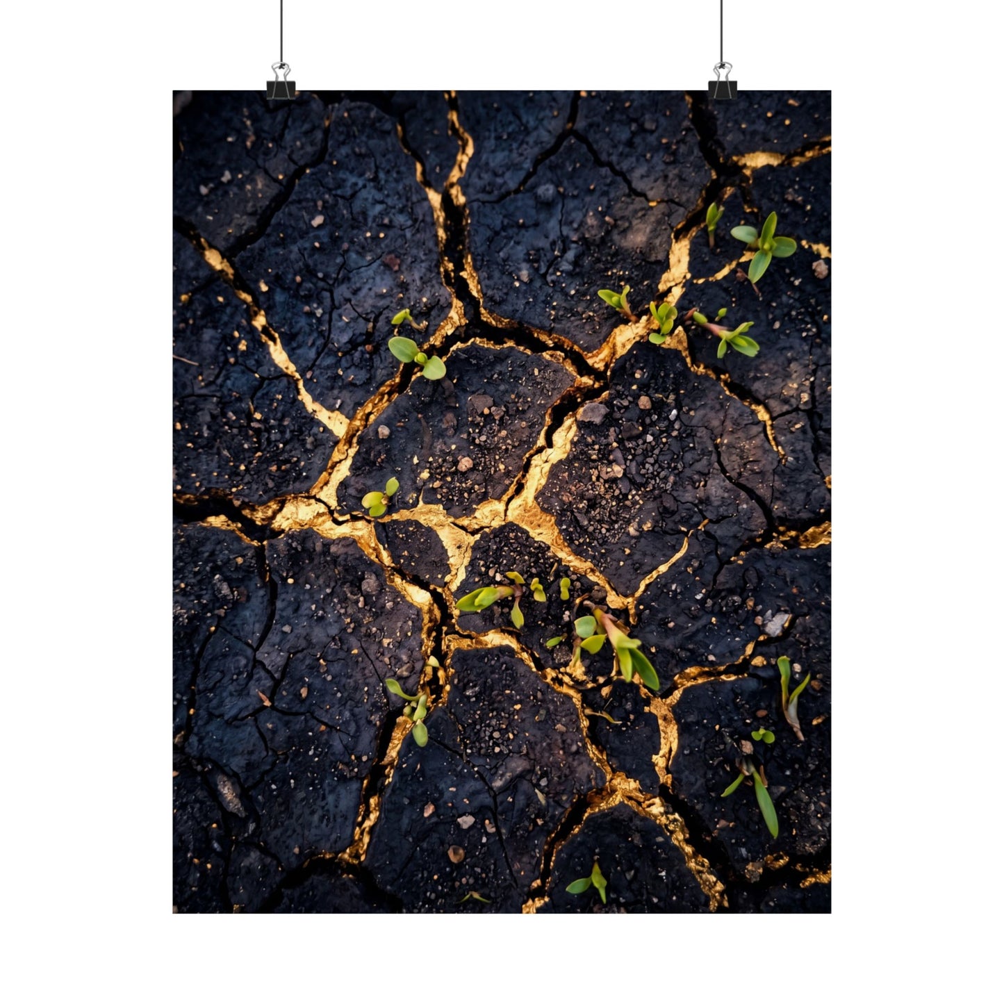 Healing Cracked Earth Wall Art Print - Crackle Gold Kintsugi