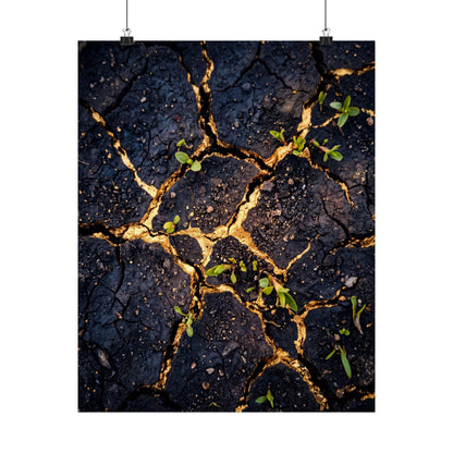 Healing Cracked Earth Wall Art Print - Crackle Gold Kintsugi