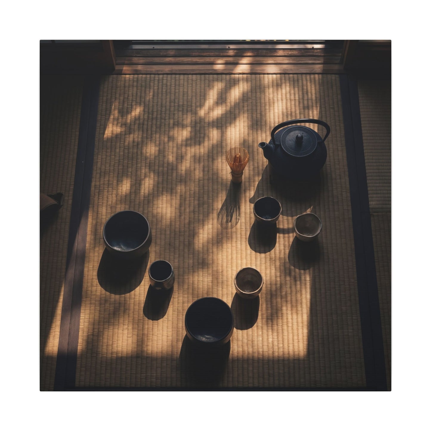 Shibui Tea Ceremony Canvas Art - Dark Japandi Shadow Zen