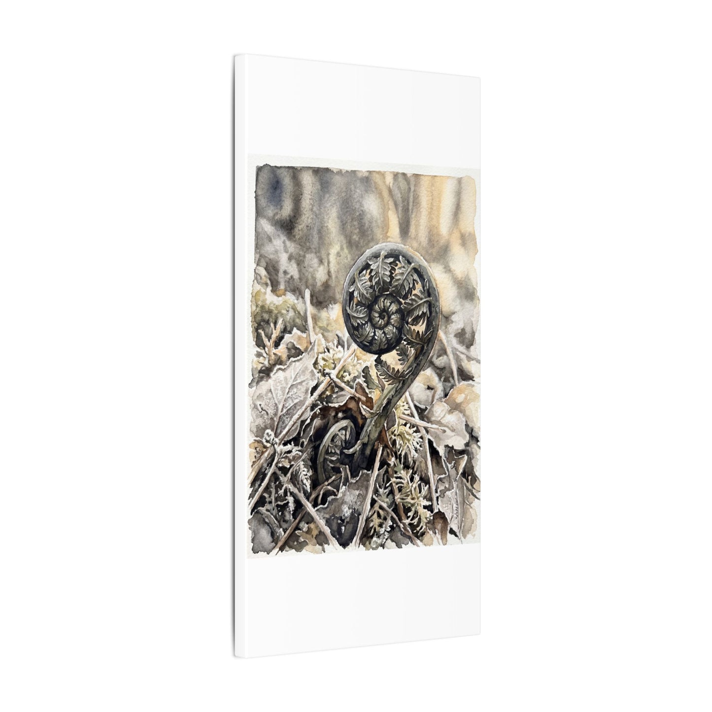 Japandi Fern Unfurling in Golden Hour | Watercolor Canvas Art