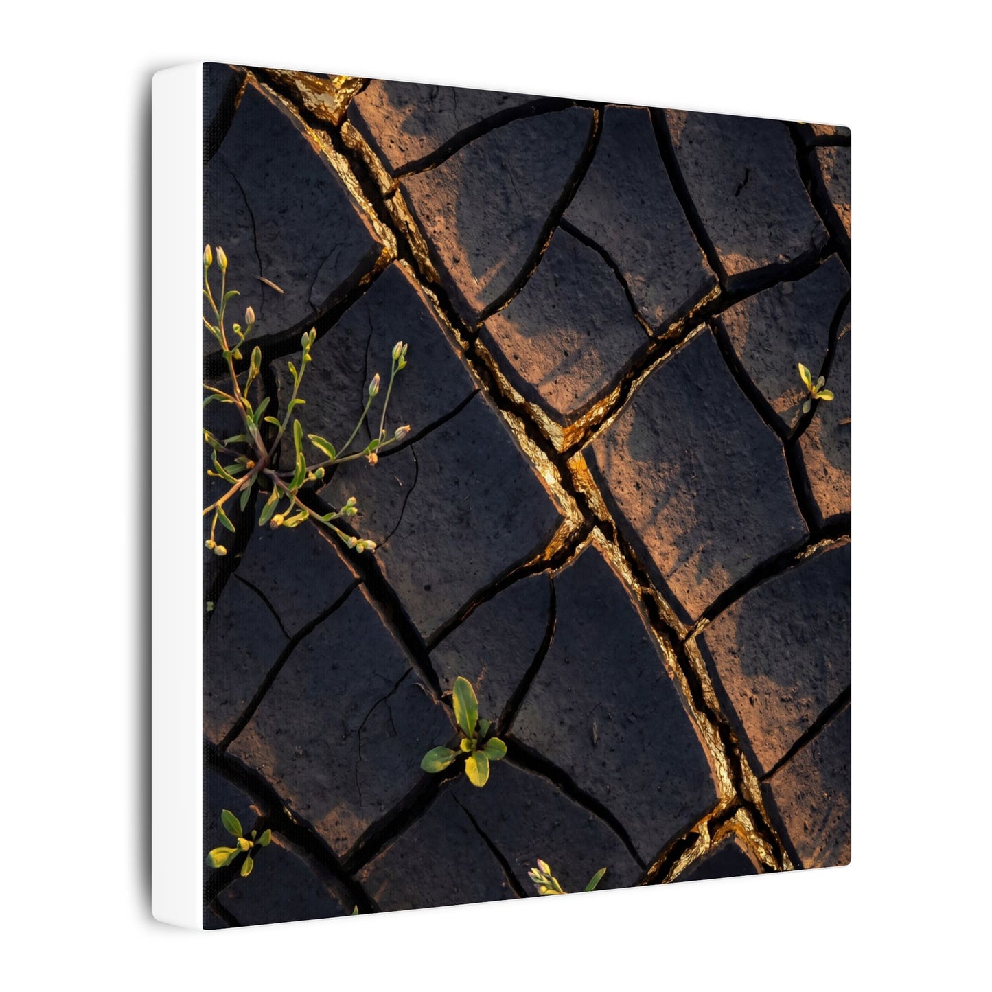 Kintsugi Cracked Earth in Golden Hour | Gold Vein Canvas Art