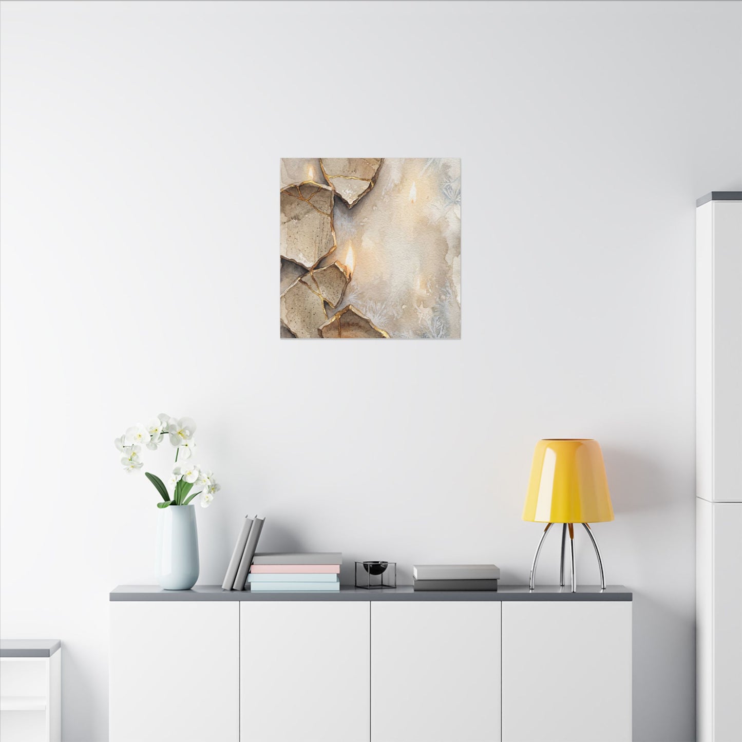 Broken Pottery Winter Canvas Art | Japandi Warm Design