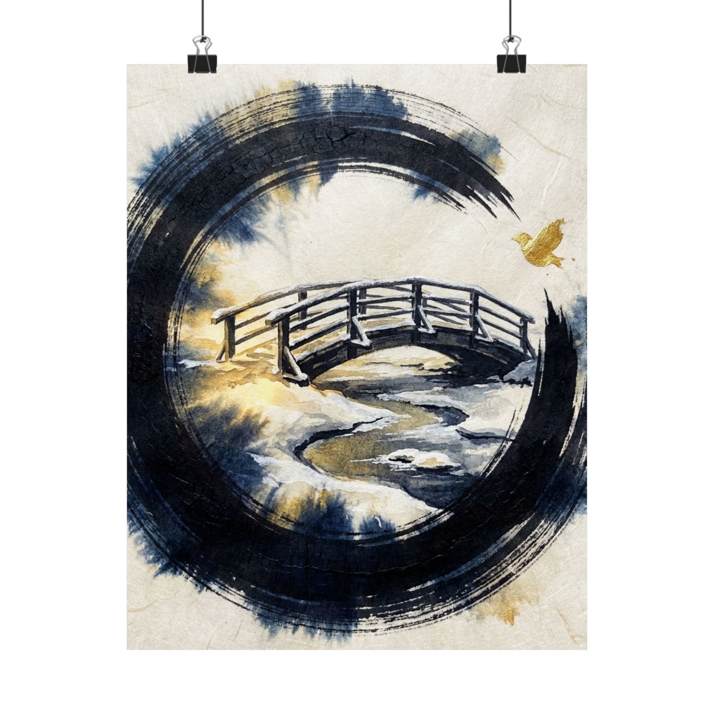 Zen Ink Brushstroke in Golden Hour | Karesansui Wall Art Print