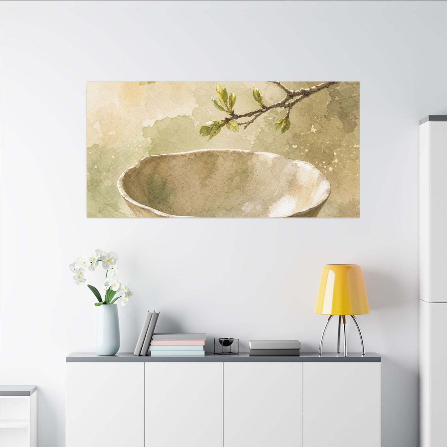 Warm Ceramic Bowl Canvas Art - Watercolor Japandi