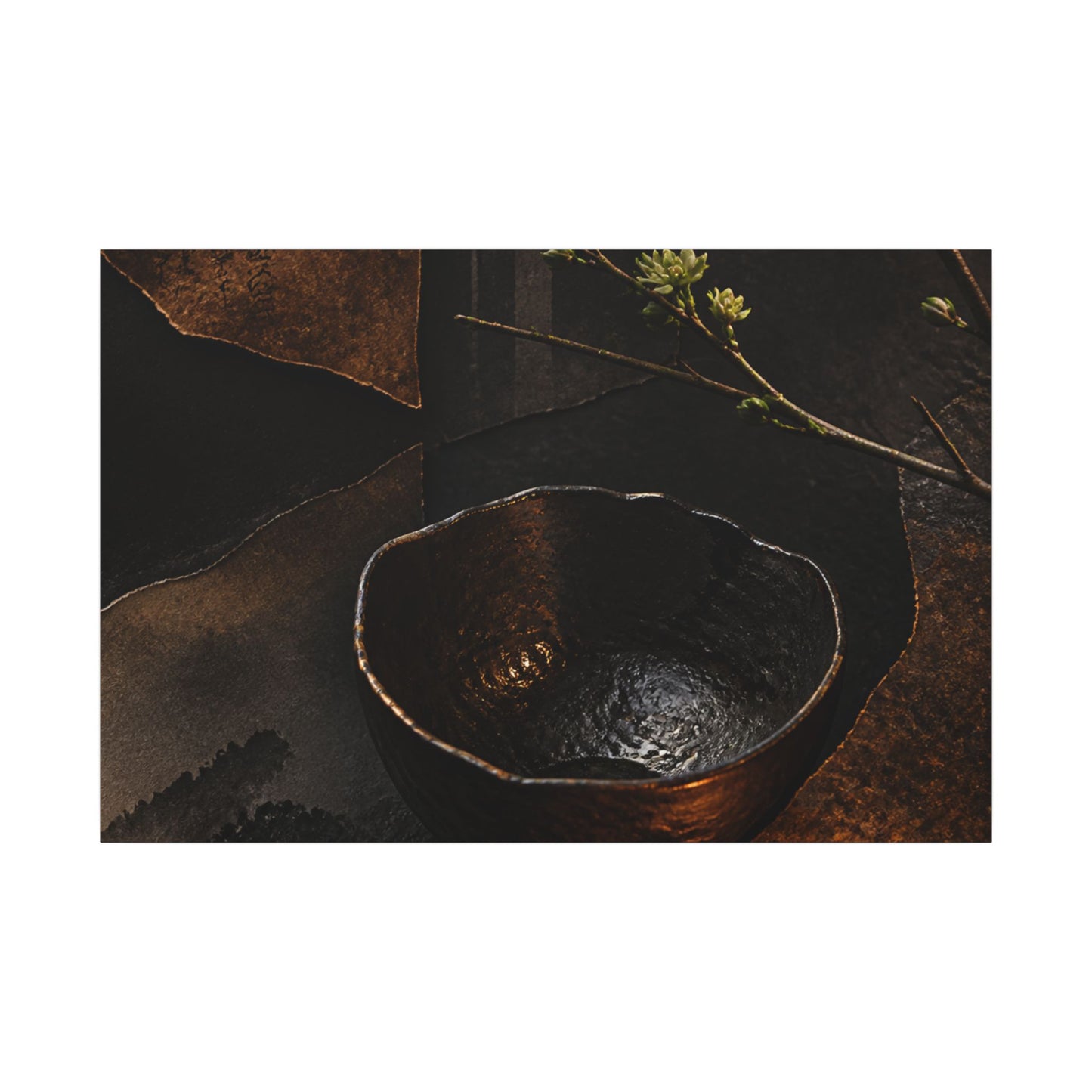 Atmospheric Ceramic Bowl Canvas Art - Shadow Zen Dark Japandi