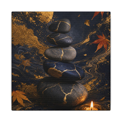 River Stones Autumn Canvas Art | Kintsugi Artful Design