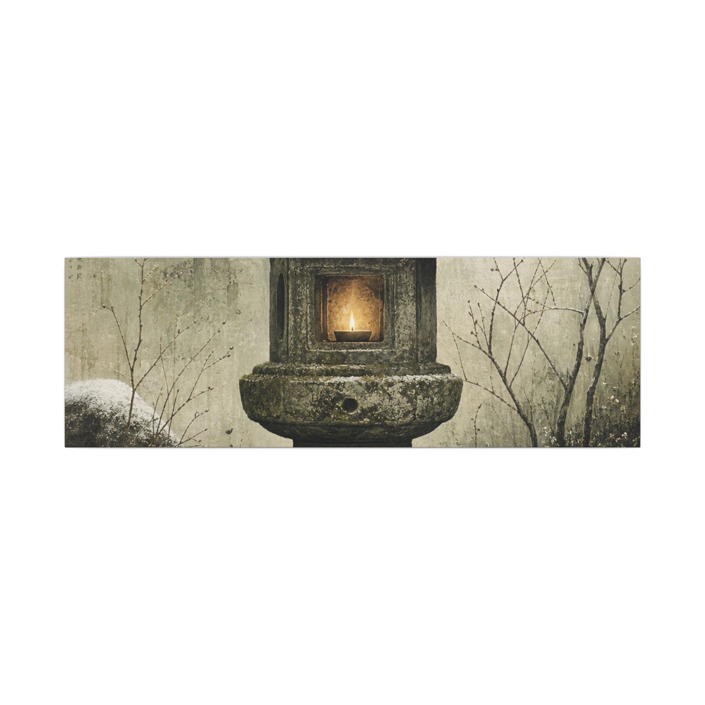 Stone Lantern Winter Canvas Art | Japandi Neutral Design