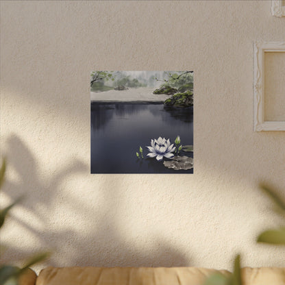 Lotus Flower Karesansui Canvas Art | Tranquil Zen Art