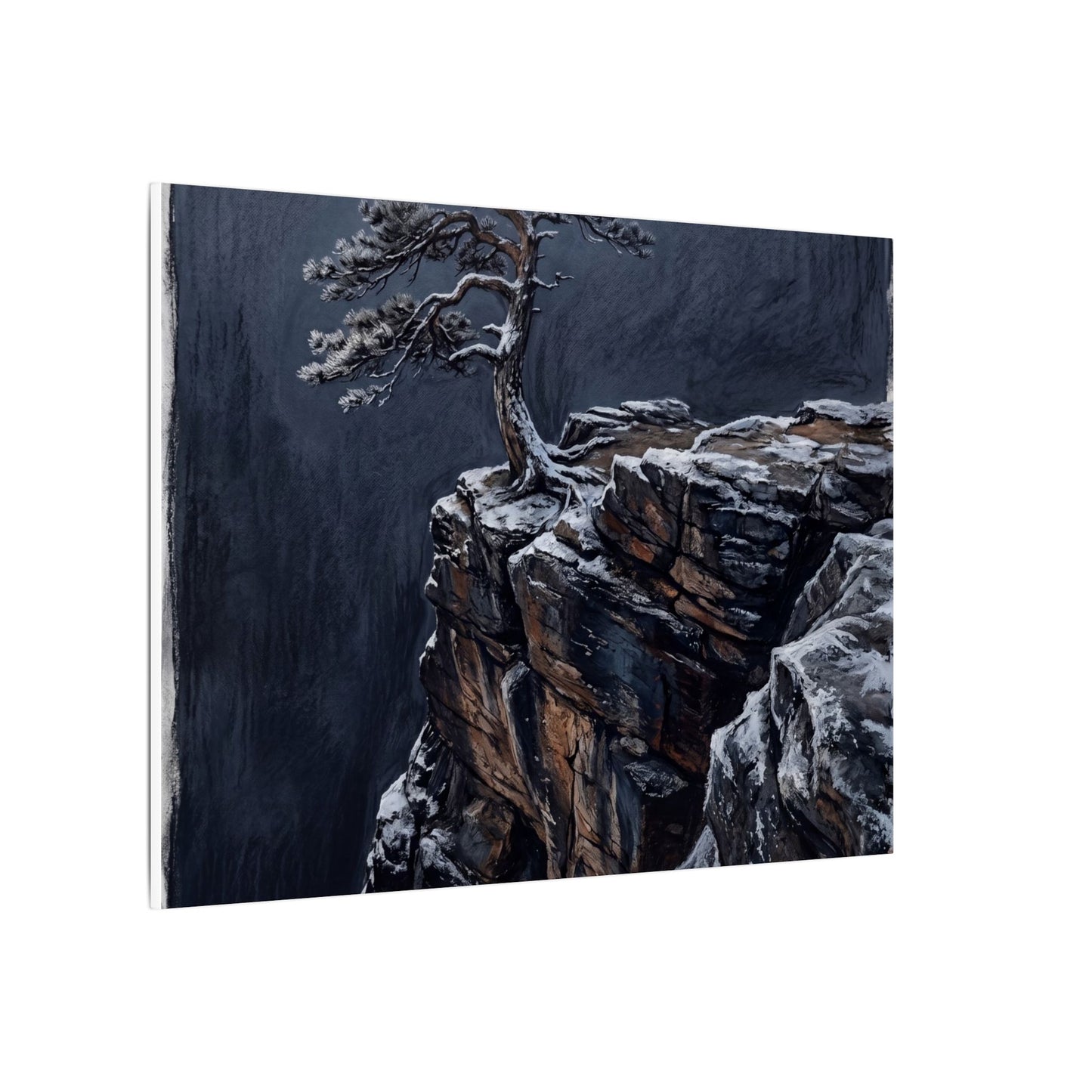 Dark Japandi Pine Tree in Dawn | Dark Texture Canvas Art