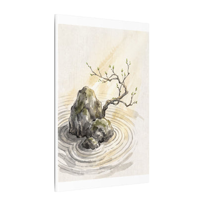 Serene Rock Garden Canvas Art - Sumi E Zen