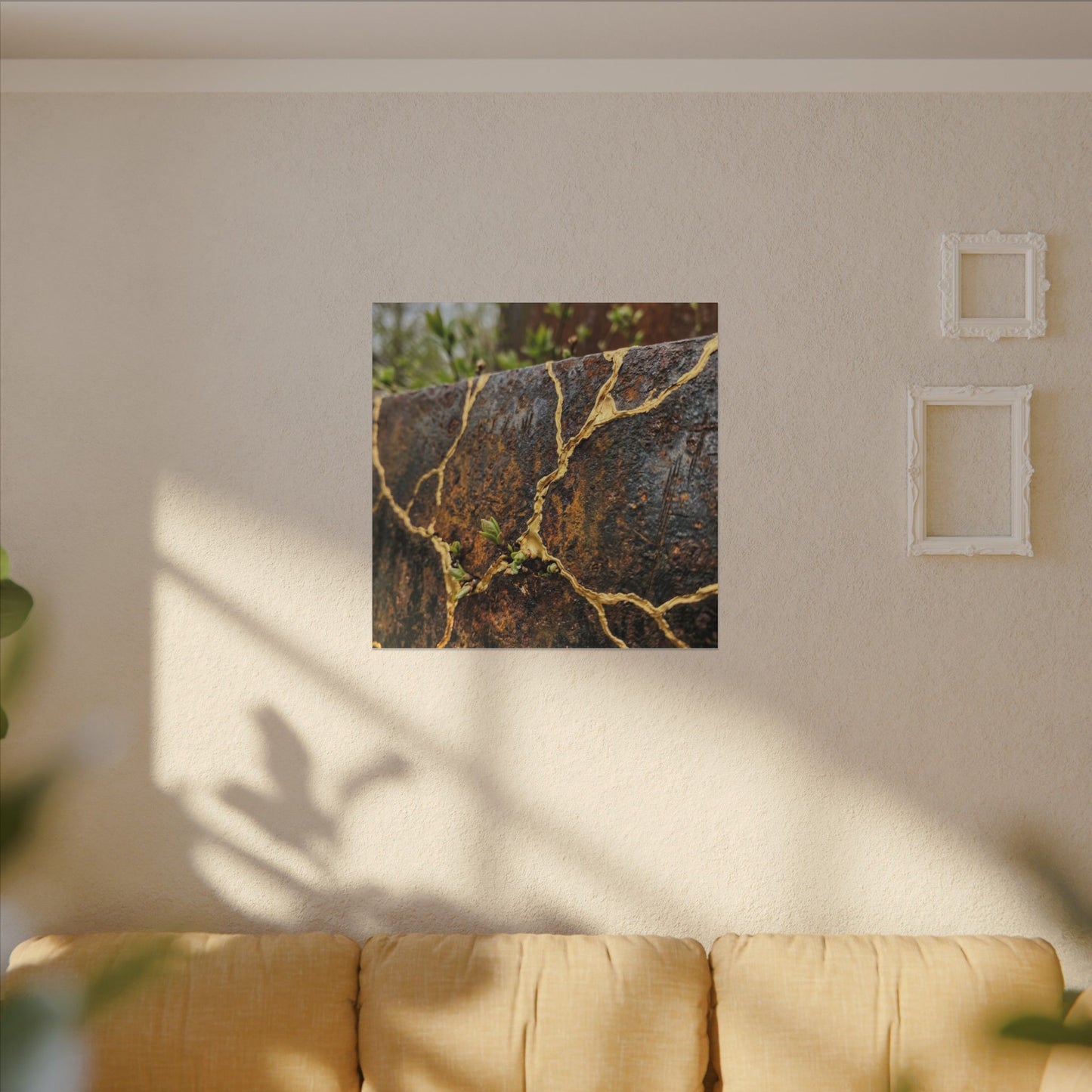 Mono No Aware Rust Patina Canvas Art - Kintsugi Gold Repair
