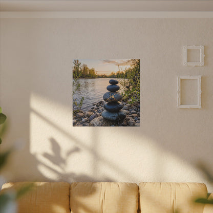 Kintsugi River Stones in Golden Hour | Gold Vein Canvas Art