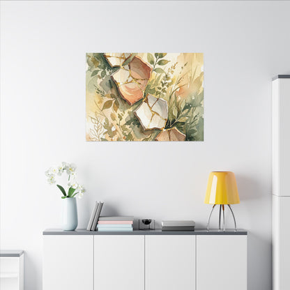 Japandi Broken Pottery in Golden Hour | Watercolor Canvas Art