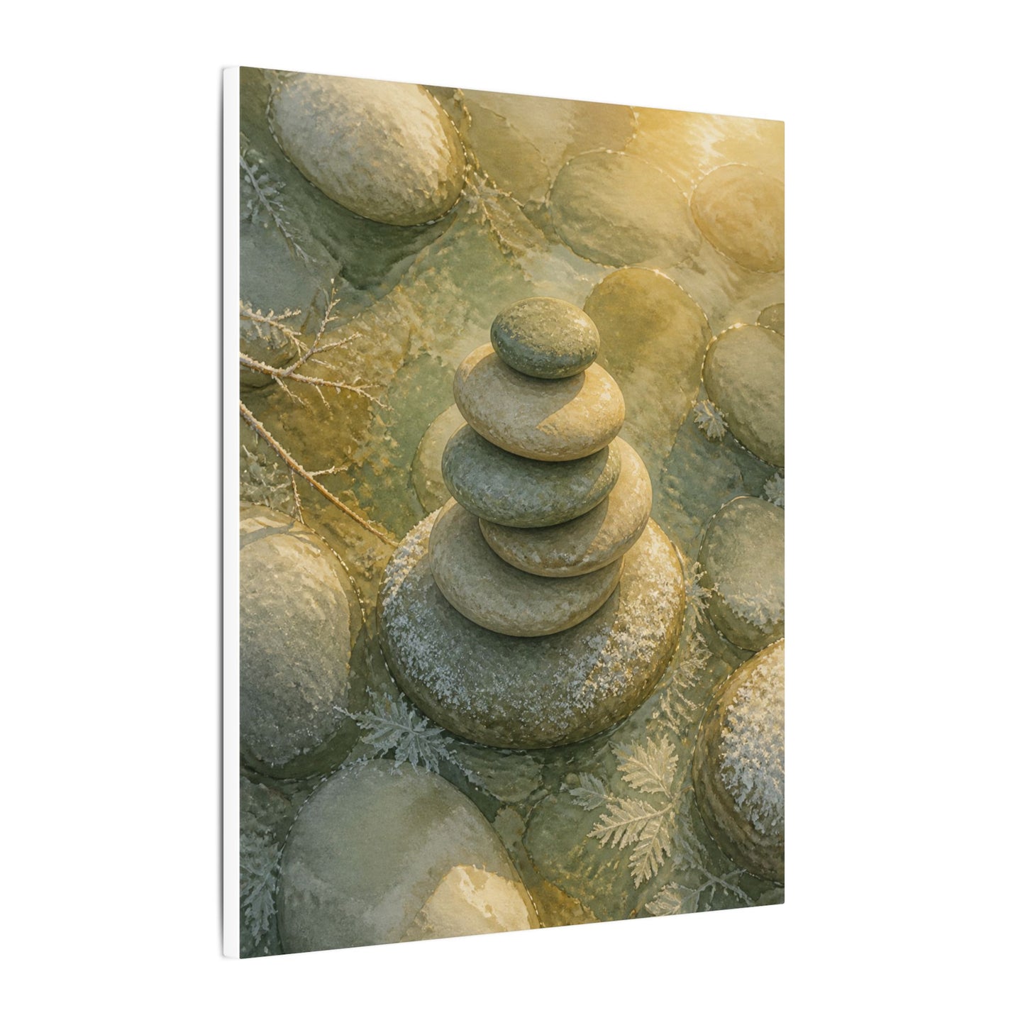 River Stones Watercolor Canvas Art | Elegant Japandi Art