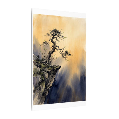 Zen Pine Tree in Golden Hour | Sumi E Canvas Art