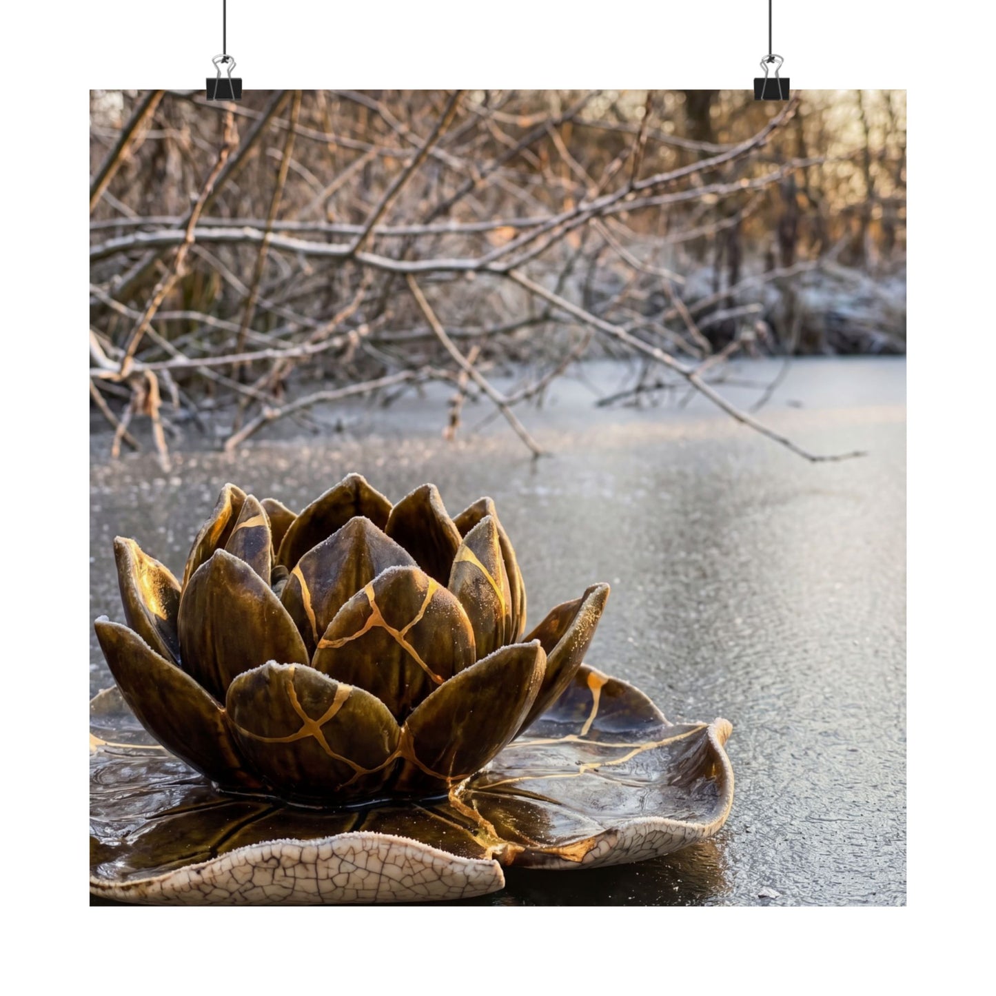 Lotus Flower Winter Wall Art Print | Kintsugi Beautiful Design
