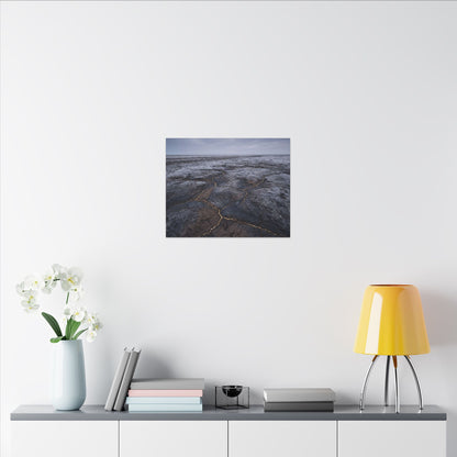 Dark Japandi Cracked Earth in Overcast | Dark Texture Canvas Art