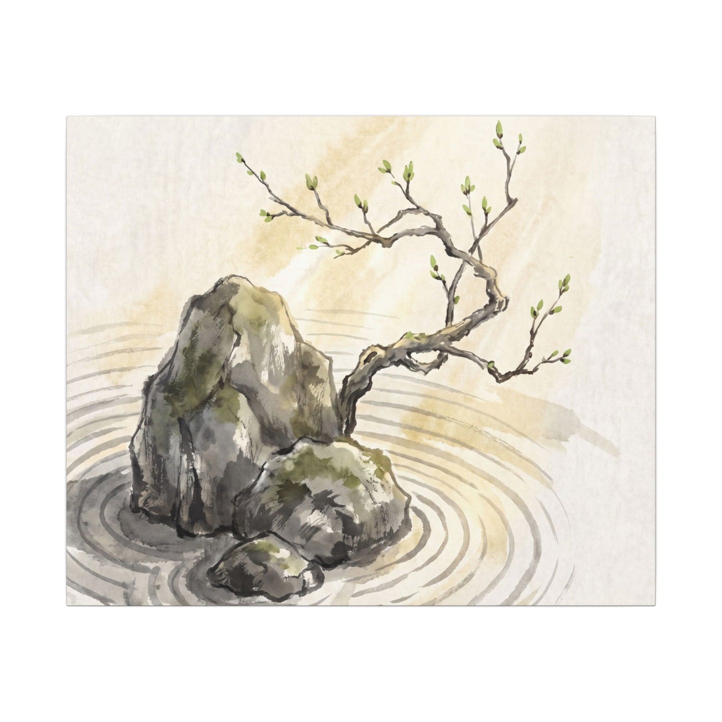 Serene Rock Garden Canvas Art - Sumi E Zen