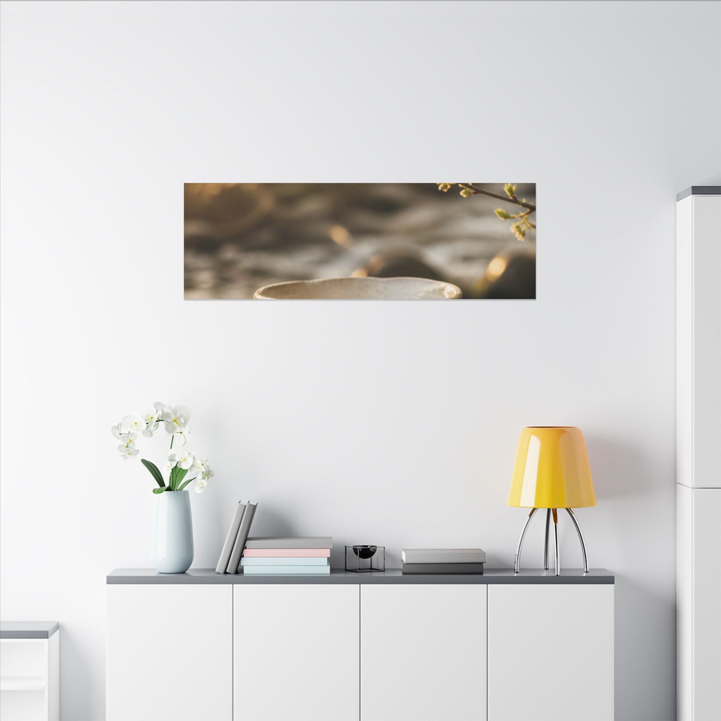 Neutral Ceramic Bowl Canvas Art - Japanese Pattern Japandi